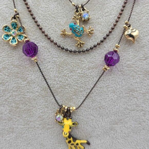 Betsey Johnson Giraffe Purple Crystal Multi Strand Necklace - Picture 8 of 10